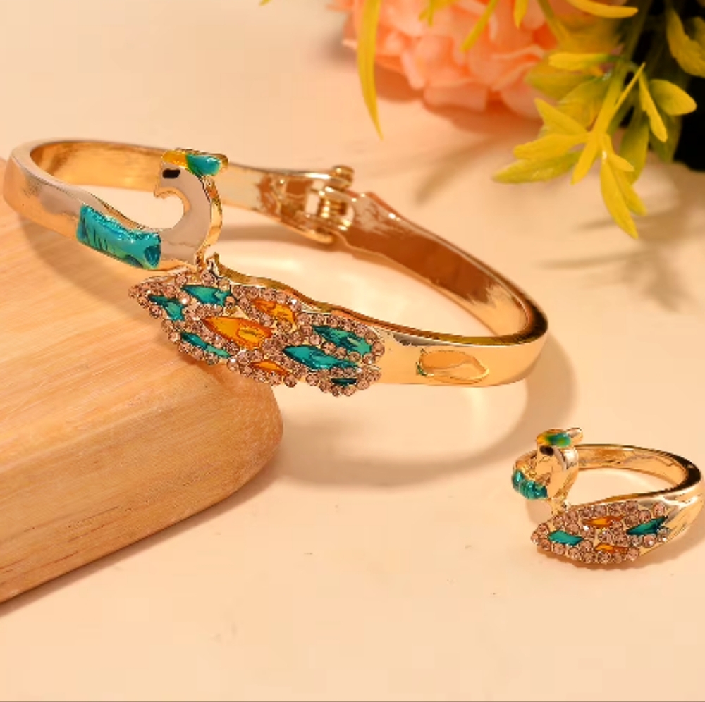 Peacock Jewelry Set Bracelet & Ring